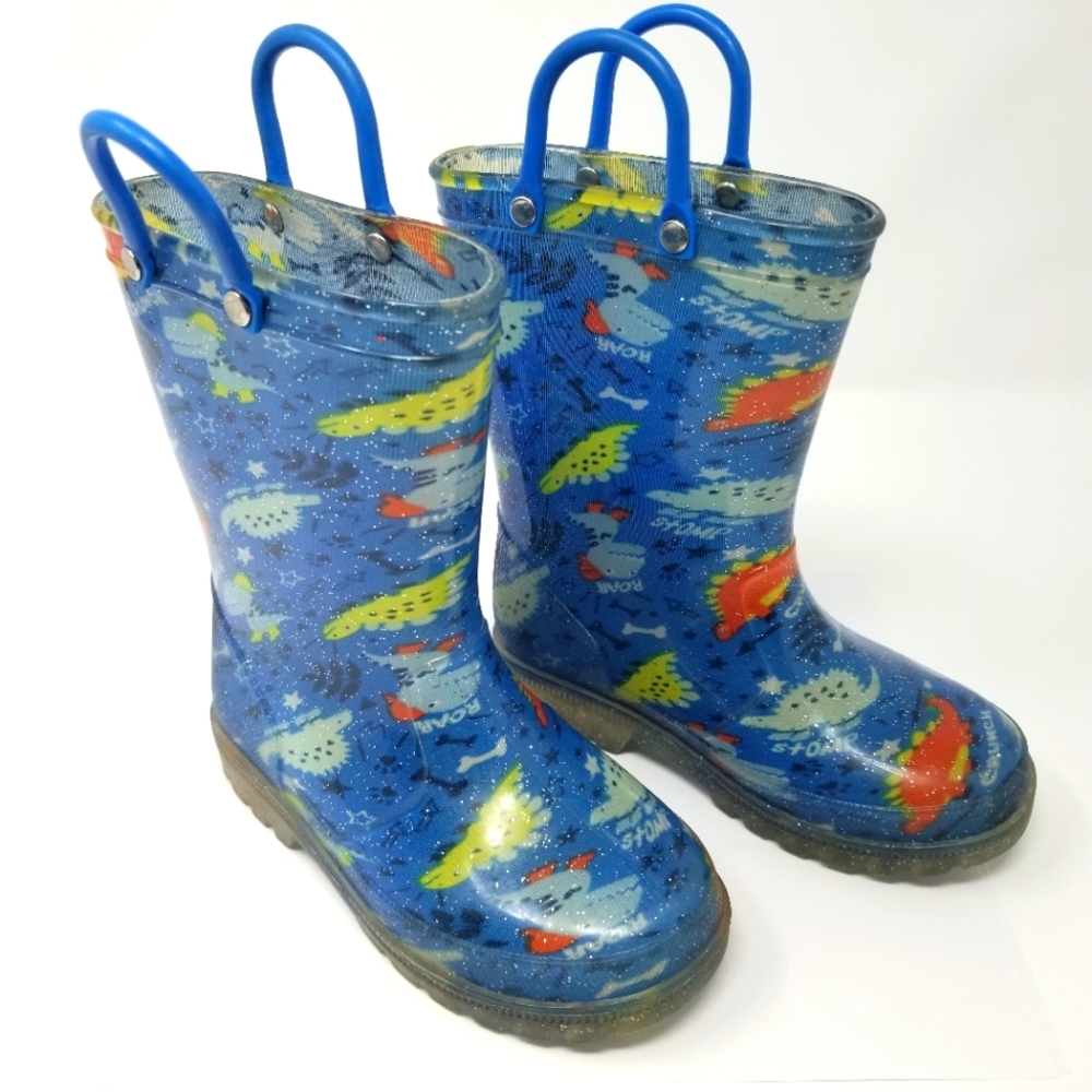 Komforme Dinosaur Rain Boot  / Led Lights On Bottom / Youth  / Size 7